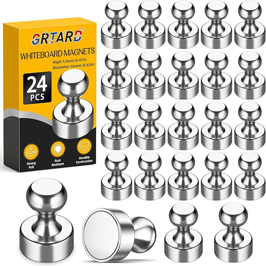 Grtard 24 Pack Magnetic Push Pins, Fridge Magnets for Whiteboard, Whiteboard Magnets Refrigerator Magnets, Small and Strong Push Pin Magnet for Office, School, Locker, and Map Magnet-DeskLoop Office
