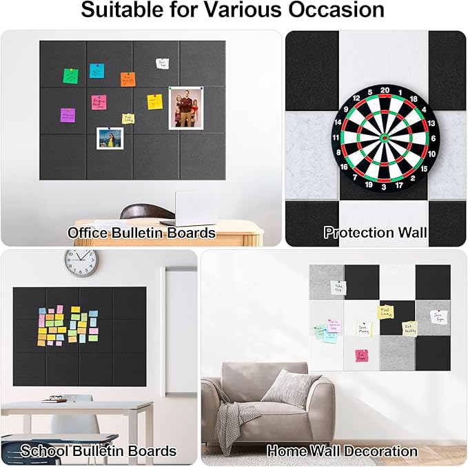 Large Cork Board for Walls 47" x 35" 12 Pack Black Bulletin Boards Felt Wall Tiles with Safe Removable Adhesive Corkboards for Office Home,Black-DeskLoop Office