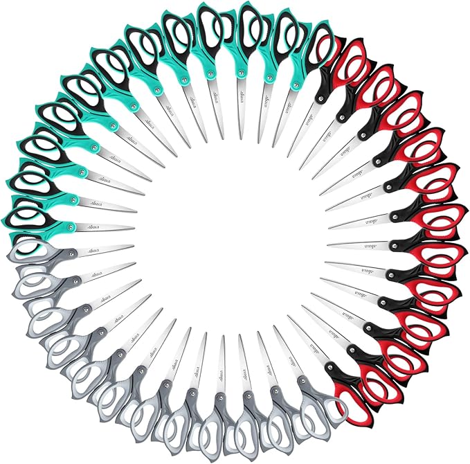 LIVINGO Sharp Scissors All Purpose: 36 Pack of Scissors Bulk Heavy Duty Multipurpose Cutting Fabric Wrapping Paper Sewing Craft for Office Middle High School Home, 8.5 Inch-DeskLoop Office