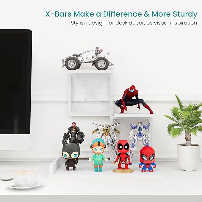 ELITEROO Desk Shelf, Wood Small Bookshelf Desktop Shelves and Organizer, Freestanding 3 Tier Storage Display Stand Home Office Decor for Books Plants Toys, White-DeskLoop Office