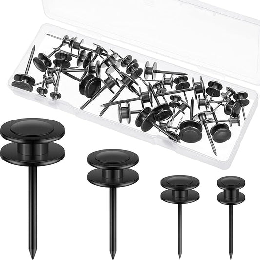 Ferraycle 40 Piece Double Headed Picture Hangers Nails 4 Size Long Thumb Tacks for Wall Hanging Decorative Nails Push Pins Picture Hooks for Drywall Photo Decor, 10/20/ 30/ 50lb(Black)-DeskLoop Office