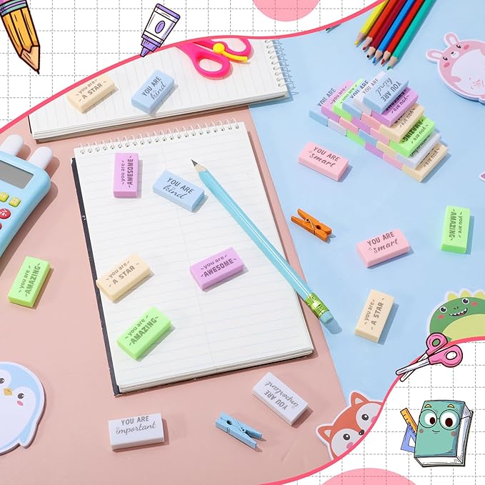 180 Pcs Inspirational Erasers for Kids Christian Pencil Erasers Bulk, Back-to-School Gifts Motivational and Cute Supplies for Students Classrooms, Drawing(Macaron,Motivational)-DeskLoop Office
