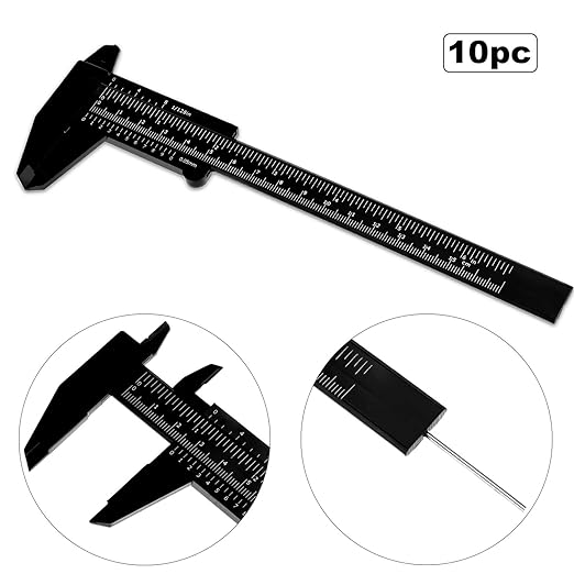 Honoson 10 Pcs Plastic Vernier Caliper 0-6 Inch/0-150 mm for School Student Black Mini Double Scale Sliding Gauge Measuring Tool Vernier Caliper Eyebrow Mapping Ruler Tool for Office Tattoo Artists-DeskLoop Office