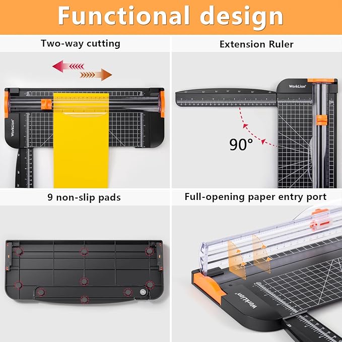 WORKLION Paper Cutter - A4 Paper Craft Cutter with Security Blade for Cut Gift Card, Coupon, Label, Cardstock, Photo, 12 inch Black Office Paper Trimmer-DeskLoop Office