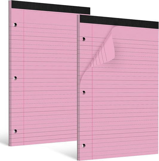 HAUTOCO 2 Pack 8.5 x 11 Legal Pads Pink Wide Ruled Notepads Perforated Writing Pads, 30 Sheets Per Notepad, 3-Hole Punched Paper, Writing Note Pads for School, Home, Office, Business-DeskLoop Office