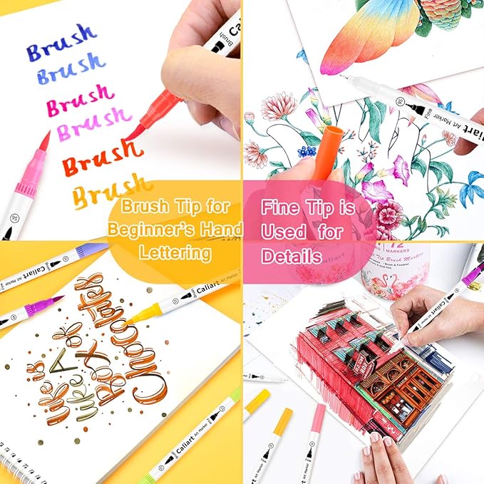 Caliart 72 Colors Dual Tip Fine & Brush Pens Art Markers, Aesthetic Cute Preppy Stuff School Supplies, Coloring Markers for Kids Artist Adult Book Cards Drawing Craft Kit Mothers Day Gift for Mom-DeskLoop Office