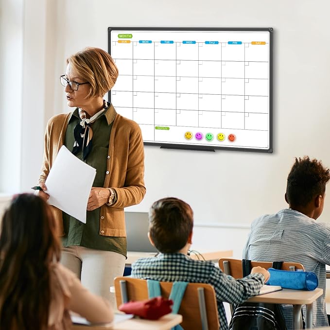 JILoffice Dry Erase Calendar Whiteboard - Magnetic White Board Calendar Monthly 36 X 24 Inch, Black Aluminum Frame Wall Mounted Board for Office Home and School-DeskLoop Office