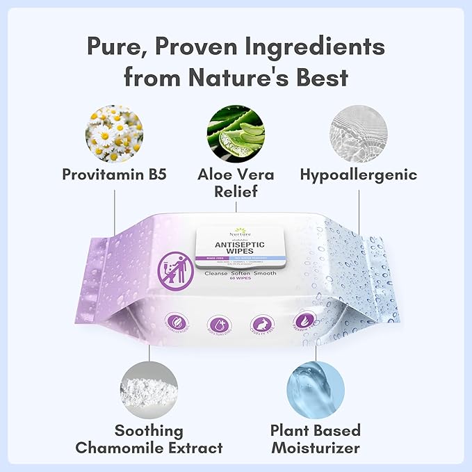 Nurture XL Antibacterial Body & Hand Wipes | Alcohol-Free Antiseptic Wet Sanitizer Towelettes for Germ Removal, Disinfecting Skin, Sanitizing Hands |Cleaning Cloths | Adults & Baby | Thick & Strong-DeskLoop Office