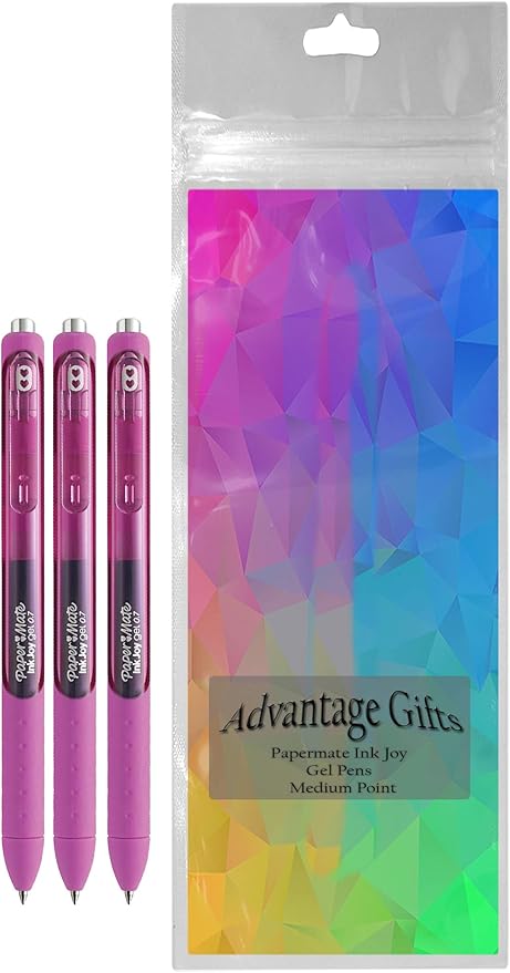 Paper Mate InkJoy Gel Pens, Berry Ink, Medium Point (0.7mm), 3 Count, Bundle with Plastic Reusable Pouch-DeskLoop Office