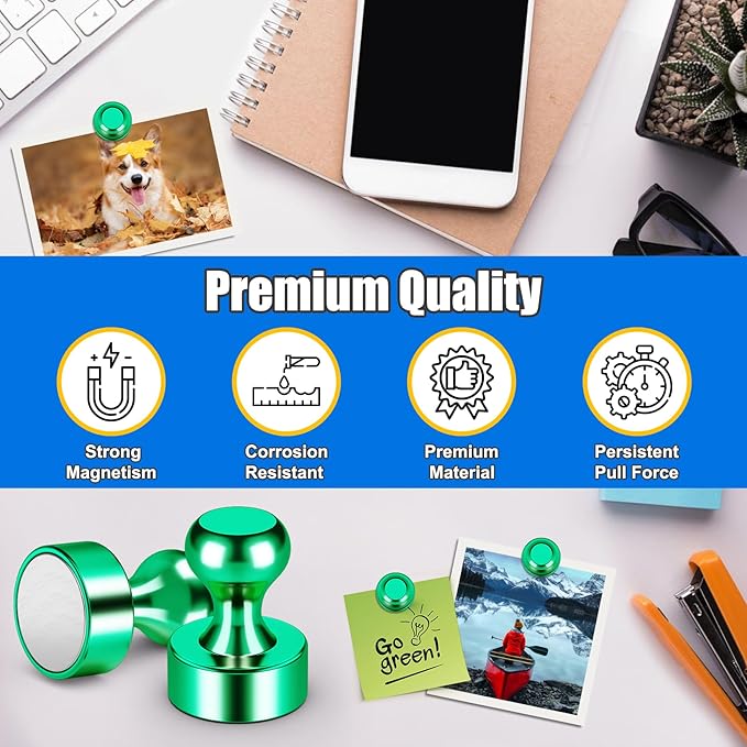 Whiteboard Magnets, Green Metal Strong Fridge Magnets, Magnetic Push Pins for Refrigerator, Magnetic Clips Heavy Duty for Office, Classroom, Fridge Accessories, Desk Accessories, 56PCS-DeskLoop Office
