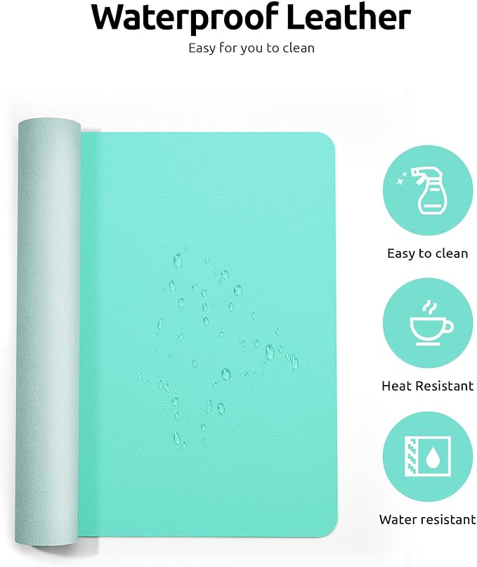 YSAGi Leather Desk Protector, Office Mat, Large Mouse Mat, Non-Slip PU Leather Blotter, Laptop Desk, Waterproof Writing Pad for Office and Home (Calamine Blue, 23.6" x 13.8")