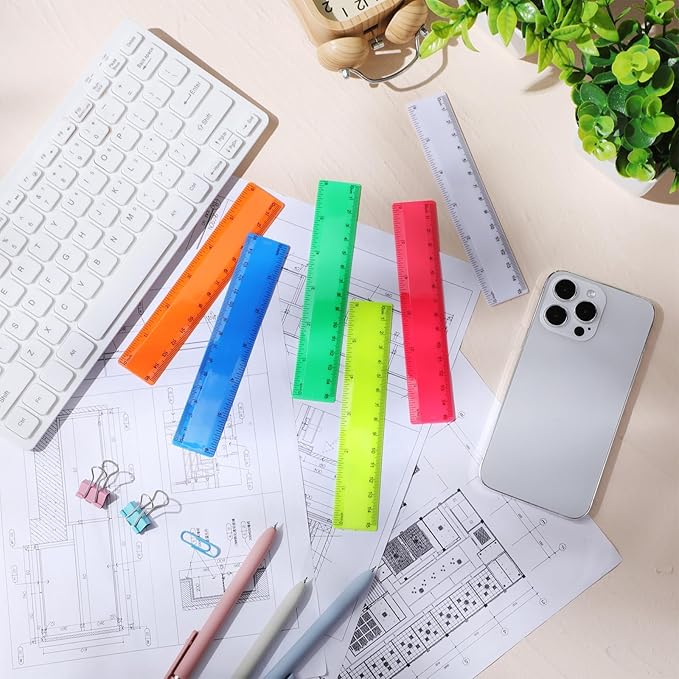 Zonon 6 Pcs 6 Inch Ruler Bulk Colorful Plastic Flexible Straight Metric Rulers with Centimeters and Inches Drafting Measuring Tool for Classroom School Students Education-DeskLoop Office