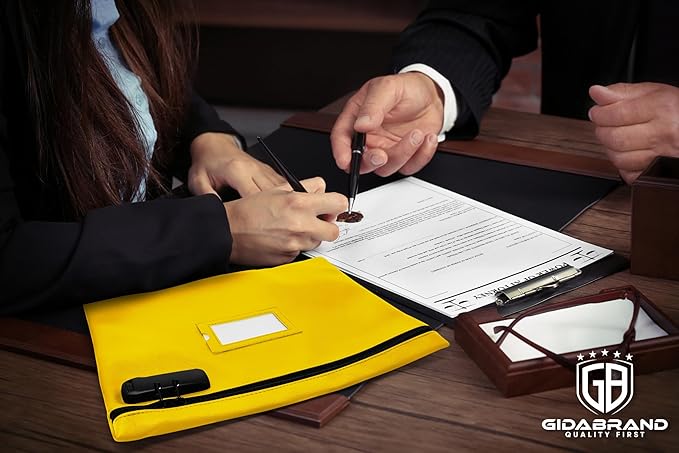 Yellow Notary Bag with Lock | 14x11 inch | Zipper Supplies Bag | Locking Document Case for Notary Kit, Stamp, Embosser, Ink Pad, and Valuables-DeskLoop Office