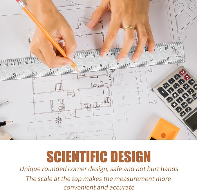 2PCS 24 Inch Metal Ruler, Stainless Steel Straight Edge Ruler with Cork Backing, Non-Slip Imperial & Metric Measuring Tool for School, Office, Woodworking, Drafting-DeskLoop Office