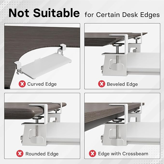 BONTEC KMT01 Under Desk Keyboard Tray, Pull-Out Keyboard & Mouse Platform with C-Clamp, 25.6 x 11.8 in Space-Saving Ergonomic Slide-Out Drawer, White-DeskLoop Office