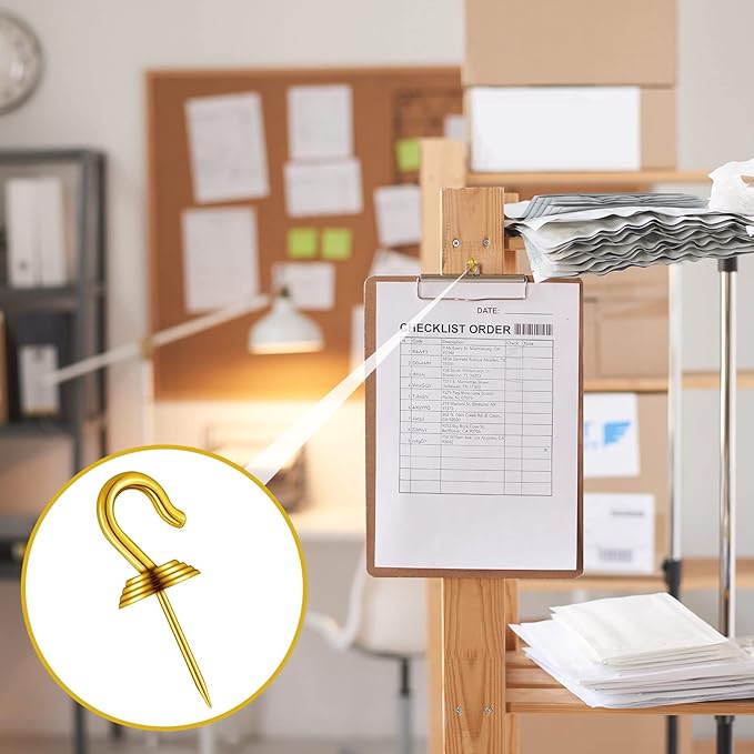 Hotop 60 Pieces Push Pin Wall Hooks Metal Thumb Tack Hangers Iron Alloy Nail Decorative Picture Hooks for 20 Lbs Home Office School Party Supply (Gold)-DeskLoop Office