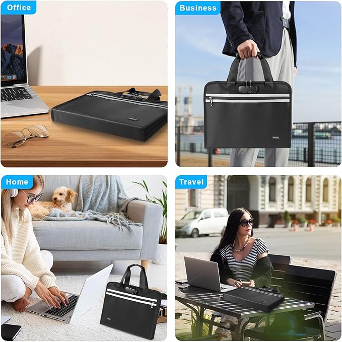 Accordion File Folder Organizer with Lock, 13 Pockets Fireproof Document Organizer with Handle & Zipper, Expanding File Folder with Tabs Document Holder for Letter A4 Files and More-DeskLoop Office