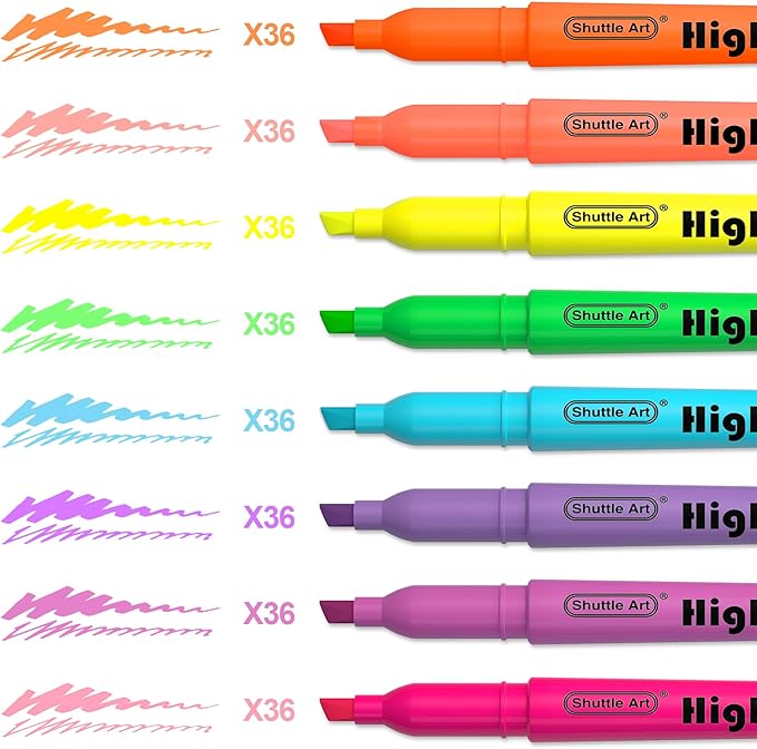 Shuttle Art 288 Pack Highlighters, Highlighters Assorted Colors Set, 8 Bright Colors Chisel Tip Dry-Quickly Non-Toxic Highlighter Markers Bulk for Adults Kids Highlighting in Home School Office-DeskLoop Office