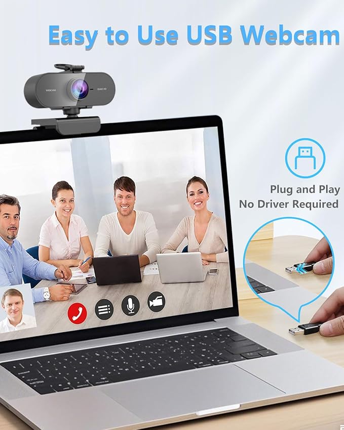 2K Webcam for PC Mac Laptop with Microphone,Full HD Web Cam for Streaming with Privacy Cover Sliders,USB C Web Camera for Desktop Computer Monitor,External Small Best Webcam For Microsoft Teams Gaming-DeskLoop Office