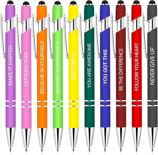10 Pcs Inspirational Pens Bulk, Motivational Ballpoint Pen with Stylus Tip Funny Ink Pens in Bulk Inspirational Gifts for Women Coworkers Office Supplies Black Ink…-DeskLoop Office