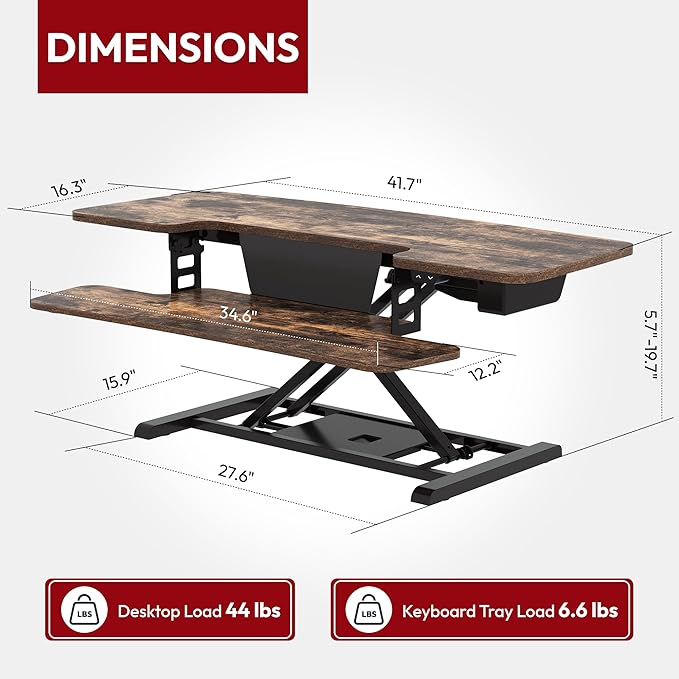 SANODESK Standing Desk Converter with Electric Motor 42" Height Adjustable Riser for Office Home,Dual Monitor and Laptop Workstation with Large Keyboard Tray,Rustic Color-DeskLoop Office