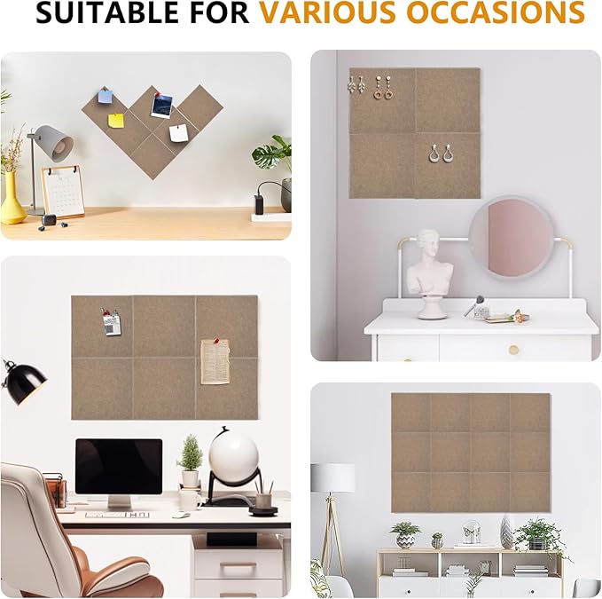 Large Cork Board for Office 48 x 36 in, Brown Bulletin Board, 12 Pack Felt Wall Tiles with Pushpins, Cork Boards for Wall Pin Board Tack Board Cork Boards-DeskLoop Office