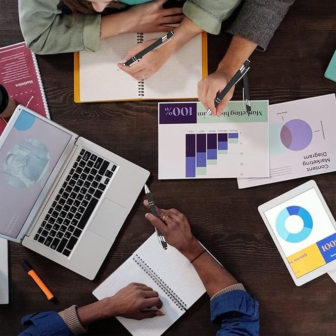 12 PCS 2 in 1 Stylus Ballpoint Pen with Stylus Tip, 1.0 mm Black Ink Metal Pen Stylus Pen for Touch Screens (Silver & Black)-DeskLoop Office