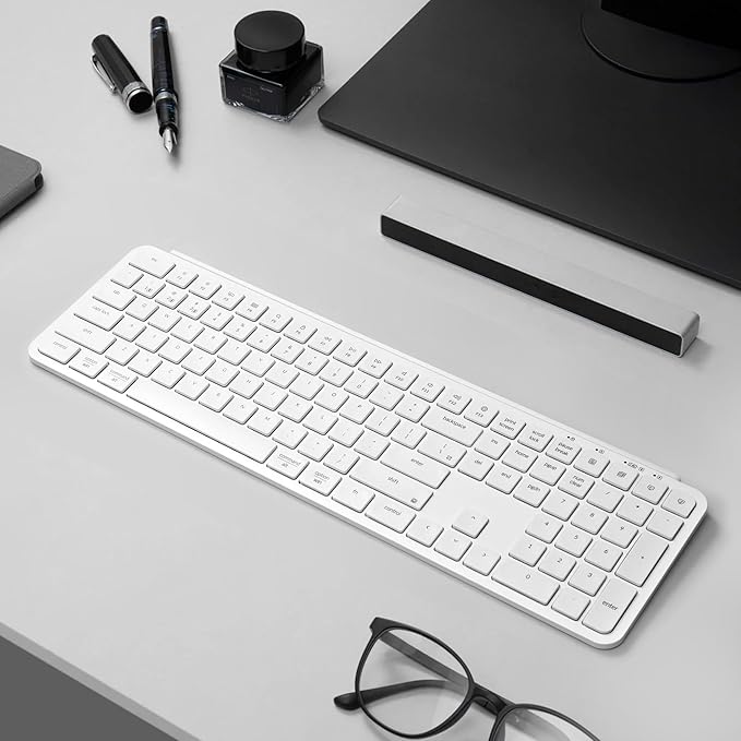 Keychron B6 Pro Ultra-Thin Wireless Keyboard, Full-Size ZMK with Numeric Keypad Quiet Typing, 2.4 GHz/Bluetooth 5.2/Wired Connection Long Battery Life, Compatible with Mac Windows Linux - Ivory White-DeskLoop Office
