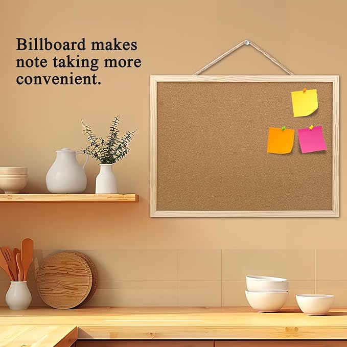 Cork Bulletin Board, 17.7X 13.3 Inches with Oak Wood Finish Frame, Wall Mounted for Office Home and School(Pins, Eye Bolts, gaskets, Screws)-DeskLoop Office