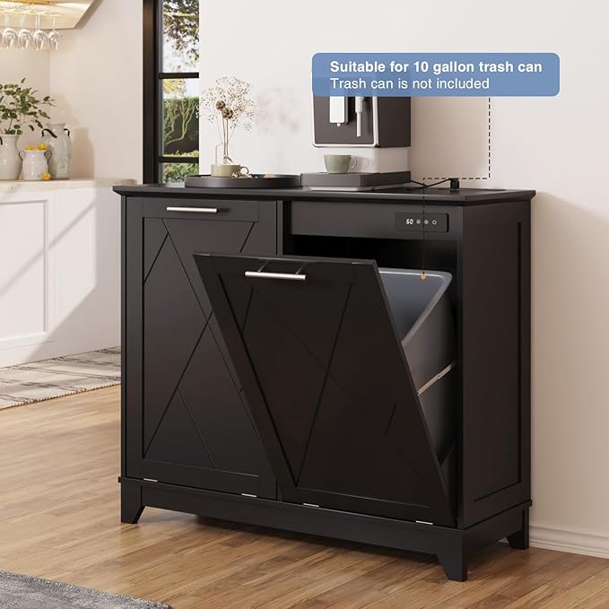 20 Gallon Tilt Out Trash Cabinet, Kitchen Trash Can Cabinet w/Negative ion and deodorizing Function, Dog Proof Garbage Can Cabinet for Kitchen, Bathroom, Living Room, Black-DeskLoop Office