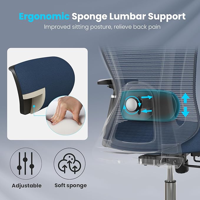 Farini Office Chair Ergonomic Desk Chair, High Back Computer Chair with Wheels, Home Sutdy Chair for Heavy People, Office Chair Adjustable Seat Depth, 3D Armrests and Adjustable Headrest, Blue-DeskLoop Office