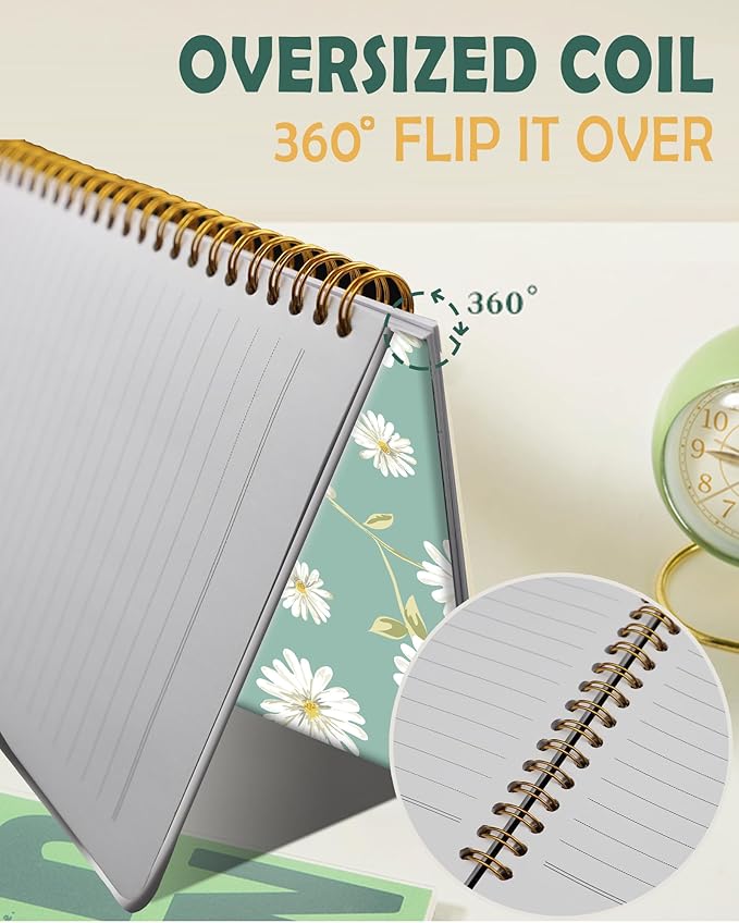 Ruled Spiral Writing Notebook,A5 Hardcover Lined College Journal for Women Lady,Fashion Puppy Watercolor Strong Twin-Wire Binding with Premium Paper,8.4" X 6",Perfect for School,Office,Home Gifts(Beautiful Daisy)-DeskLoop Office