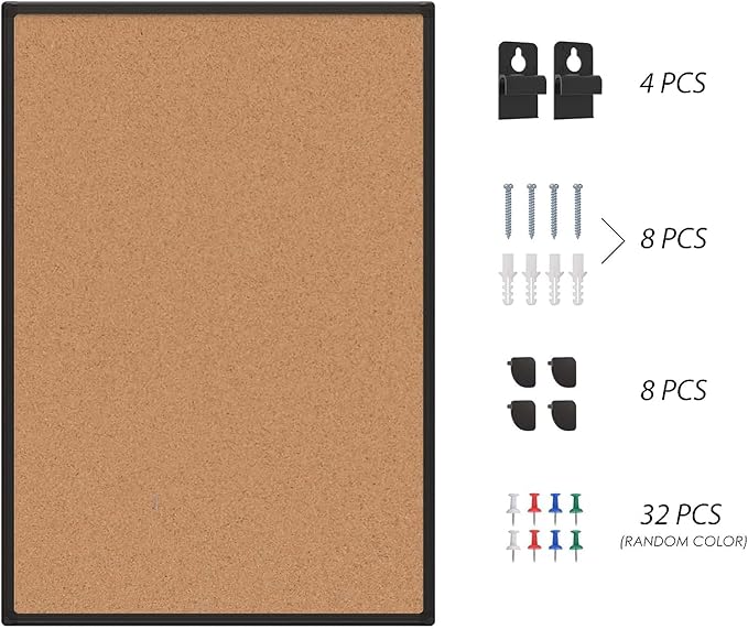 Board2by 2-Pack Cork Board Bulletin Board 24 x 36, Black Aluminium Framed 2 x 3 Corkboard, Office Board for Wall Cork, Large Wall Mounted Notice Pin Board with 32 Push Pins for School, Home & Office-DeskLoop Office