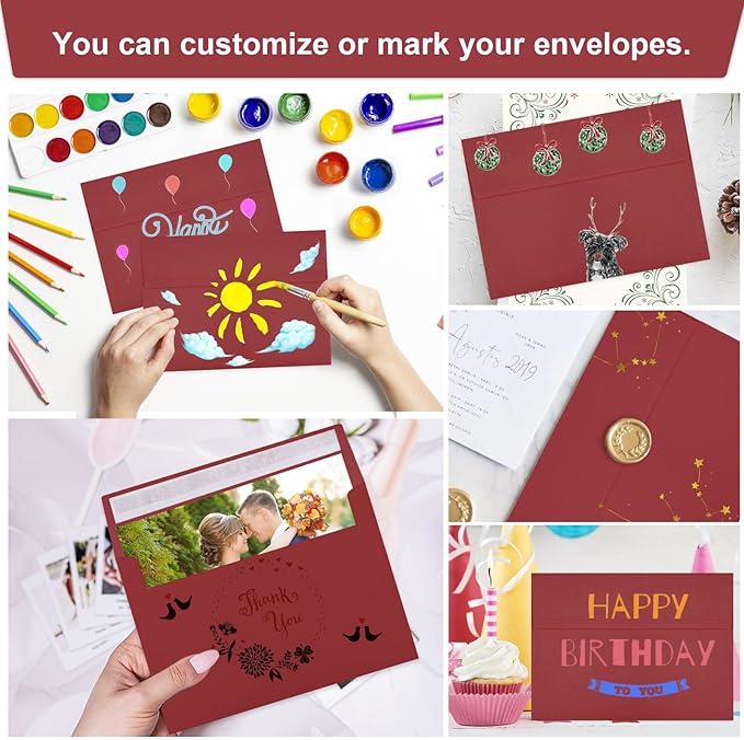 Joyberg 50 Packs Wine Red 5x7 Envelopes, Wine Red Envelopes 5x7, Wine Red Envelopes, Deep Red Color A7 Envelopes, Burgundy Envelopes 5x7, Invitations, Photos, Greeting Cards, Mailing (Wine red)-DeskLoop Office