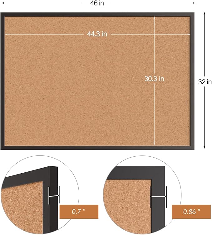 Board2by Cork Board Bulletin Board 48 x 36, Black Wood Framed 4x3 Corkboard, Office Board for Wall, Large Notice Pin Board for School, Home & Office-DeskLoop Office