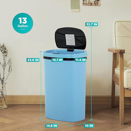 PayLessHere 13 Gallon Trash Can Kitchen Trash Can Automatic Garbage Can with Lid Touch Free High-Capacity Motion Sensor for Kitchen Bedroom Bathroom Office Wateproof Trash Bin (1, Blue)-DeskLoop Office