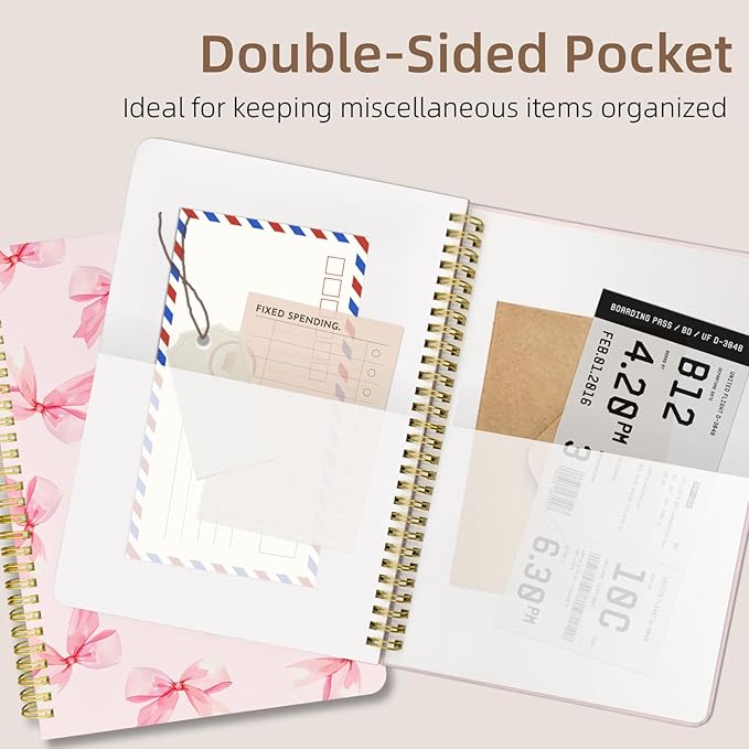 Cute Spiral Notebook journal B5 Aesthetic Pretty Design for Women Girls Kawaii with Pocket, 10 x 7.2 inch, Lined, Bow Tie-DeskLoop Office