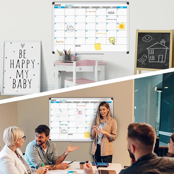 XBoard Magnetic Calendar Whiteboard 36" x 24" - Monthly Calendar Dry Erase Board, Reusable Colorful Calendar Board, Silver Aluminium Framed Monthly Planning Board-DeskLoop Office