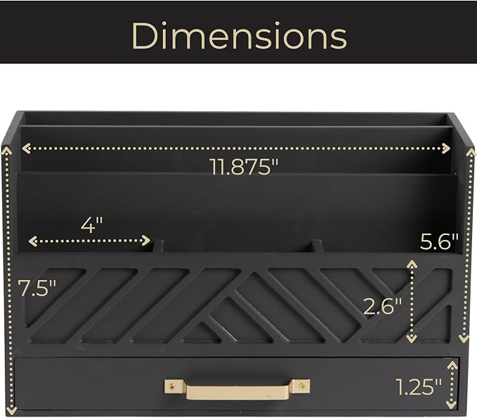 BLU MONACO | Grey Wooden Desk Organizer - Image 6