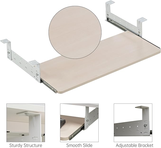 EUREKA ERGONOMIC Adjustable Keyboard Tray Under Desk, 28x11 Inch Large Slide Out Keyboard & Mouse Platform Tray, Wooden Pull Out Computer Keyboard Drawer for Typing Home Office Desk, Maple-DeskLoop Office