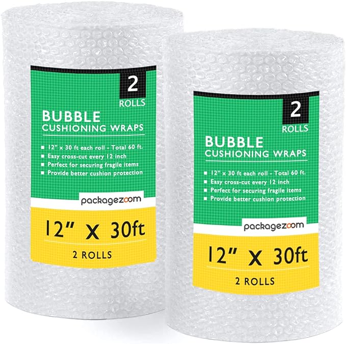 12" x 60 ft Bubble Cushion Wrap, Perforated Every 12 Inch 2 Rolls 30 ft Each for Packing & Moving-DeskLoop Office