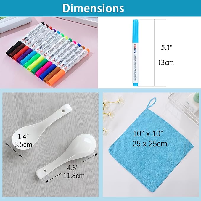 IRWPITW Magic Drawing Pen Bundle, 8 Colors Magical Water Painting Pens for Kids, Kiddies Create Magic Pen Floating Ink Drawings Set with Spoons and Towel, Tattoo Water Marker Gifts for Boys and Girls-DeskLoop Office