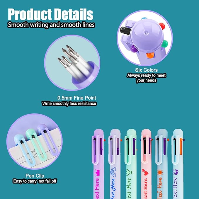 Custom 6-In-1 Multicolor Ballpoint Pen 0.5mm Tip Personalized Pens with Text Logo Name Printed Customized Pens Gift for Businesses School Office Employee Exhibition, 1PC-DeskLoop Office