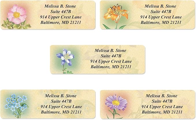 Antique Floral Designer Assorted Rolled Address Labels with Elegant Plastic Dispenser-DeskLoop Office