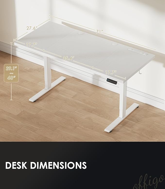 OffiGo Electric Standing Desk with 3-Piece Board, 71 Inch Height Adjustable Large Table with Power Outlets, Sit Stand Table, Writing Computer Desk for Home, Office, Workstation, White-DeskLoop Office