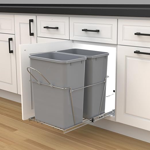 Double Pull-Out Trash Can for Under Kitchen Cabinets Include Double 35QT Trash Bin Doesn't Include Door Fittings, Bottom-Mount Recycling Bin-DeskLoop Office