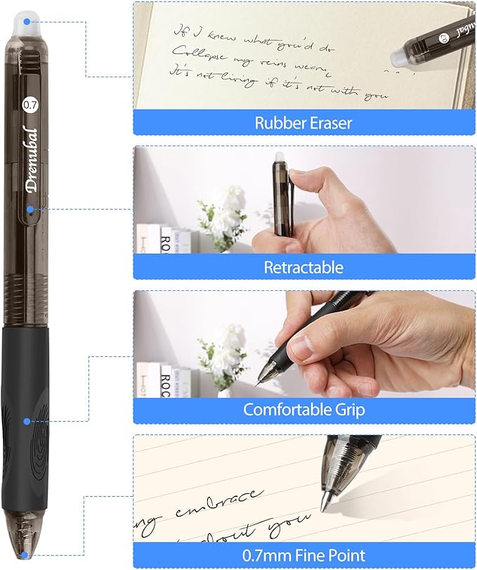 12-Pack Erasable Pen Set,Erasable pens, Erasable Gel Pen, 12-Pack, fine 0.7mm Erasable Pen for a smooth writing experience - perfect for school, office and as a gift for kids or friends.