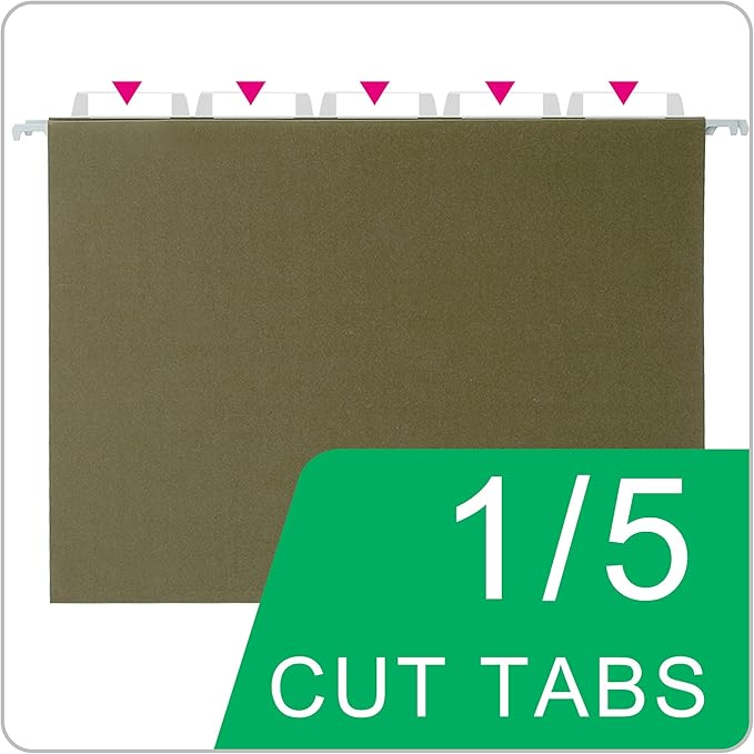 25 Packs Hanging File Folders,Standard Green File Folders for Filing Cabinet,1/5 Adjustable Tabs & Labels,Bulk File Organizer for Office,School,Home-DeskLoop Office
