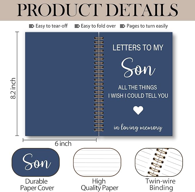 OINDADE Memorial Gifts for Loss of Son Grief Notebook Journal, Letters to My Son in Heaven Journal, Memorial Sympathy Notebooks Gifts for Loss of SonMother, In Loving Memory Sympathy Gifts, 6x8.2In-DeskLoop Office