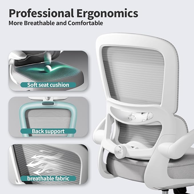 Office Chair - Ergonomic Desk Chair with Adjustable Lumbar Support, Mesh Computer Chair, Executive Chair for Home Office Comfortable Lumbar Support(Grey)-DeskLoop Office